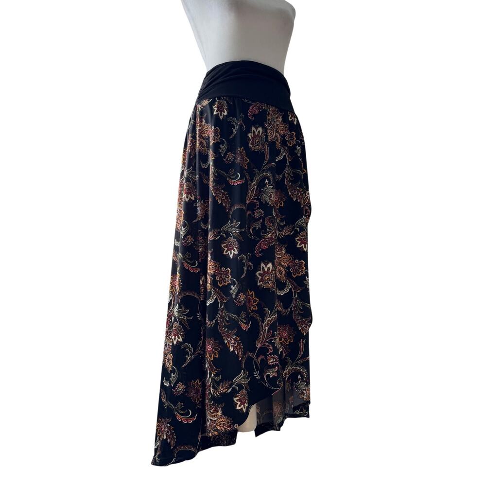 NWT Apt. 9 Black Floral Print Foldover Waist High Low Lightweight Midi Skirt